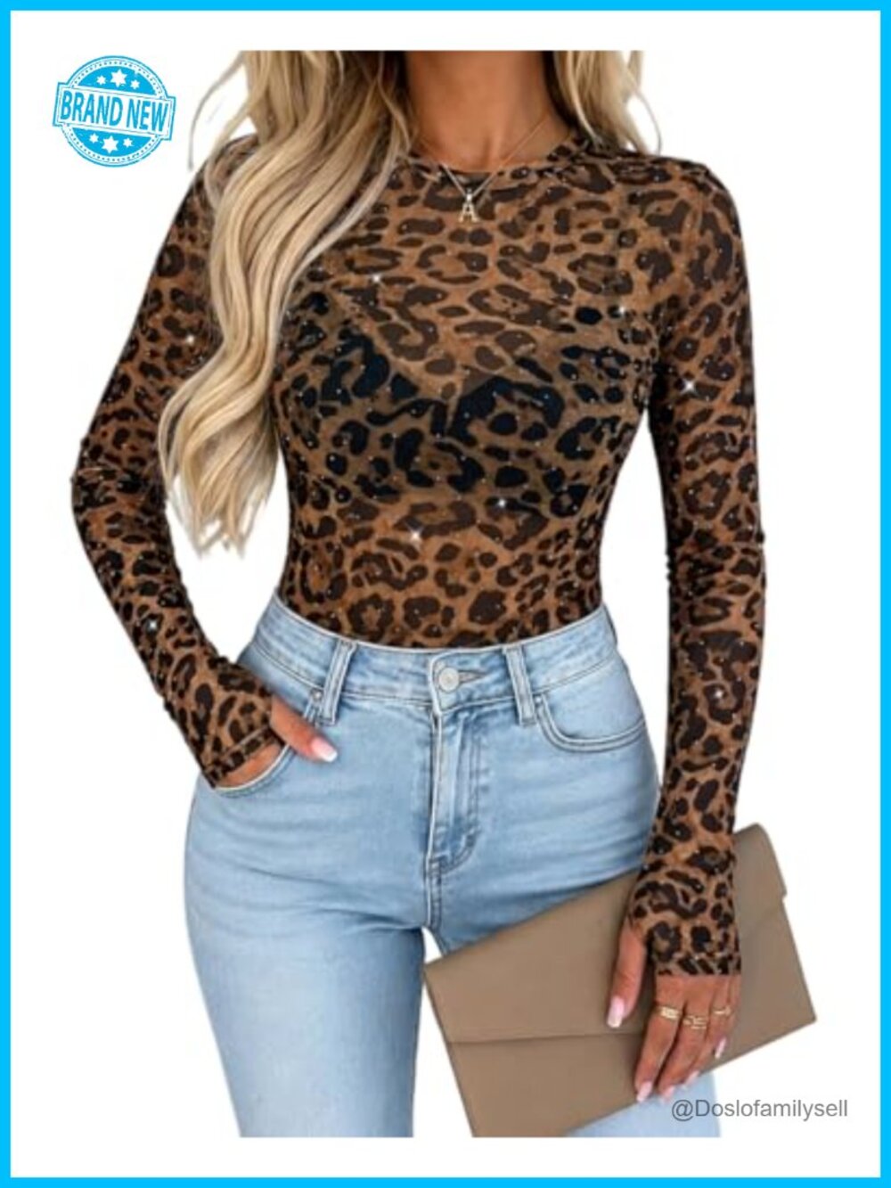 Rhinestone Mesh Top Sheer Long Sleeve Thumbhole Party Blouse